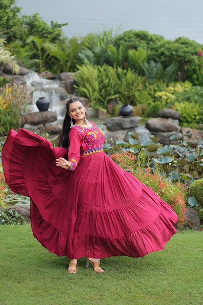 Meera Mirrorwork Flare Gown with Vibrant Thread Embroidery