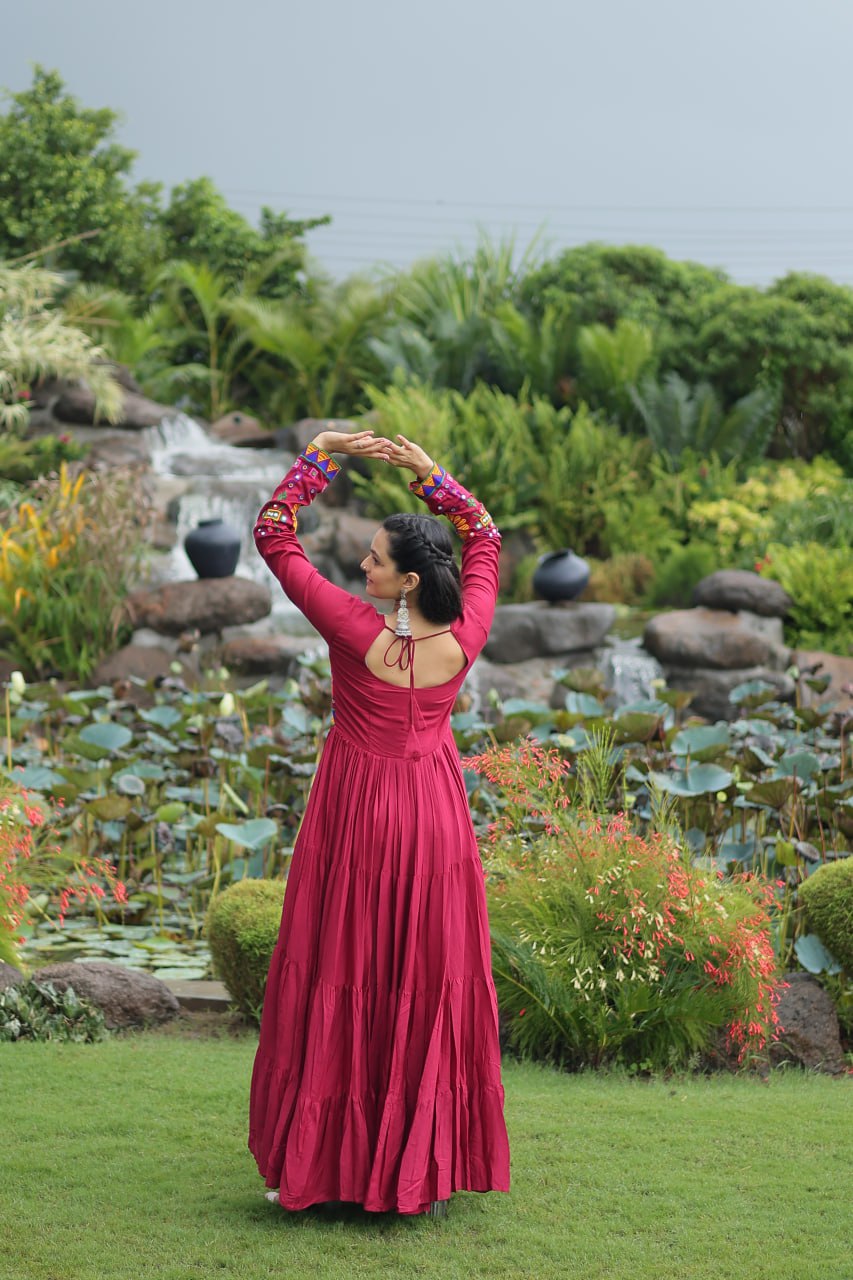 Meera Mirrorwork Flare Gown with Vibrant Thread Embroidery