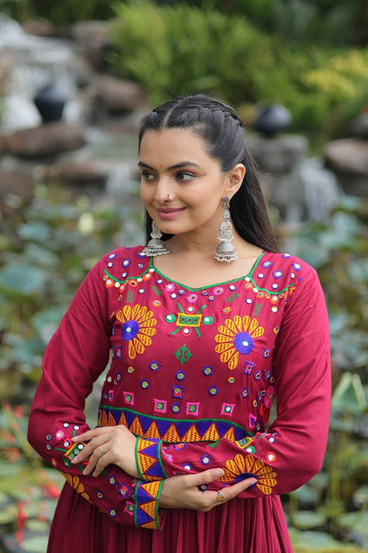 Meera Mirrorwork Flare Gown with Vibrant Thread Embroidery