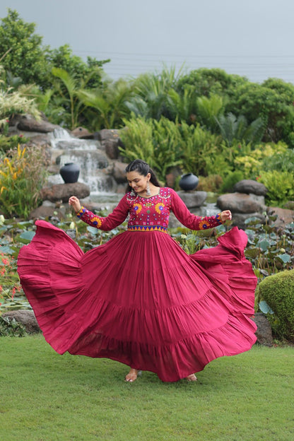 Meera Mirrorwork Flare Gown with Vibrant Thread Embroidery