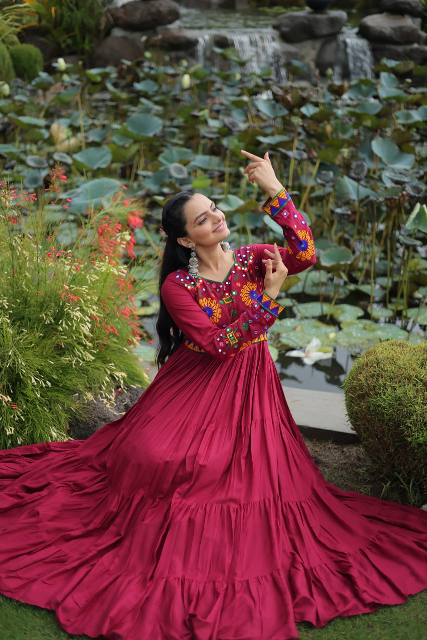 Meera Mirrorwork Flare Gown with Vibrant Thread Embroidery