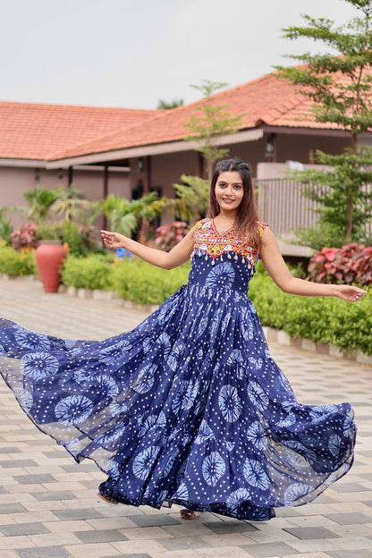 Myra Bandhani Mirror Work Flared Cotton Anarkali Work