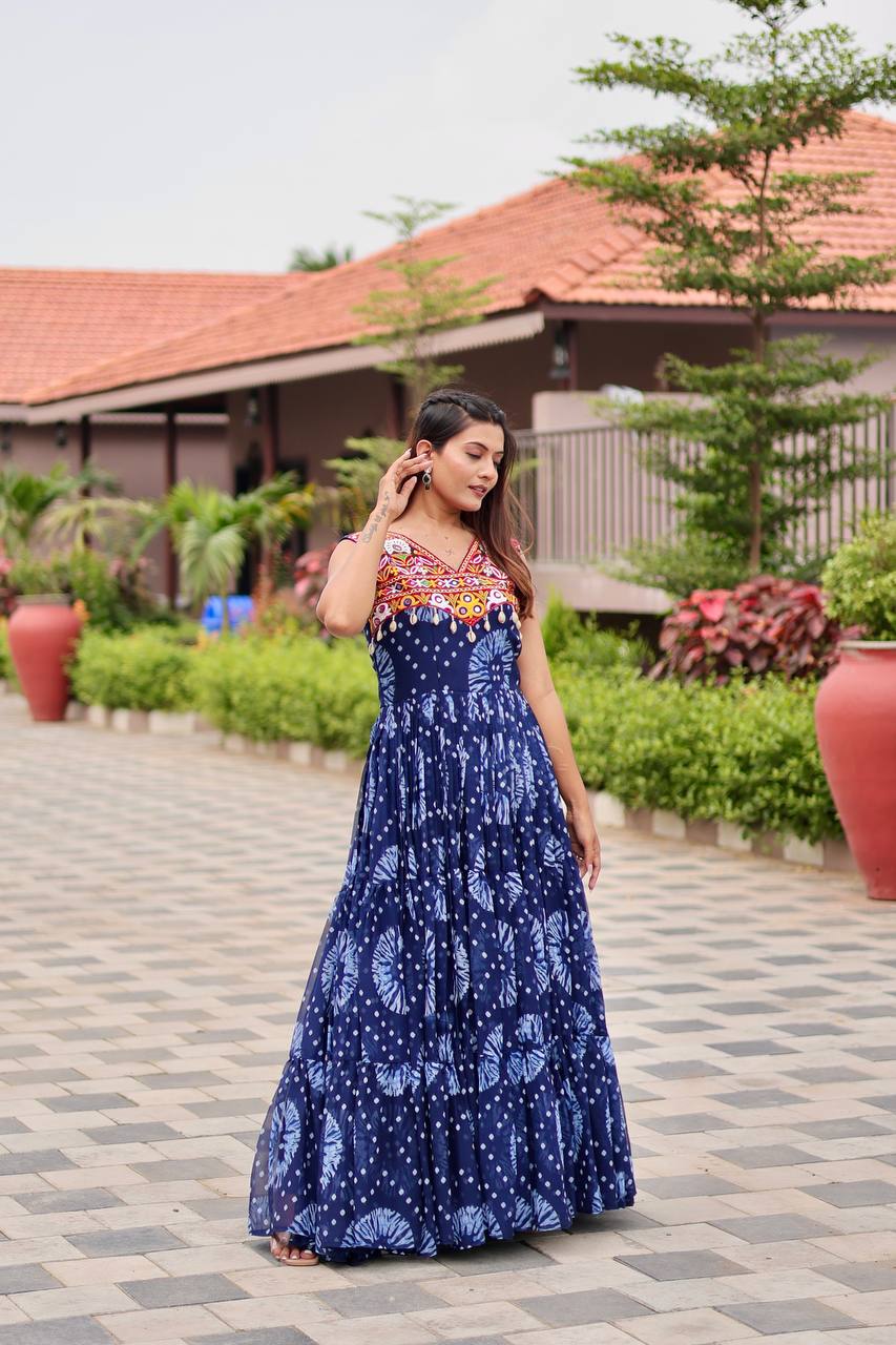 Myra Bandhani Mirror Work Flared Cotton Anarkali Work