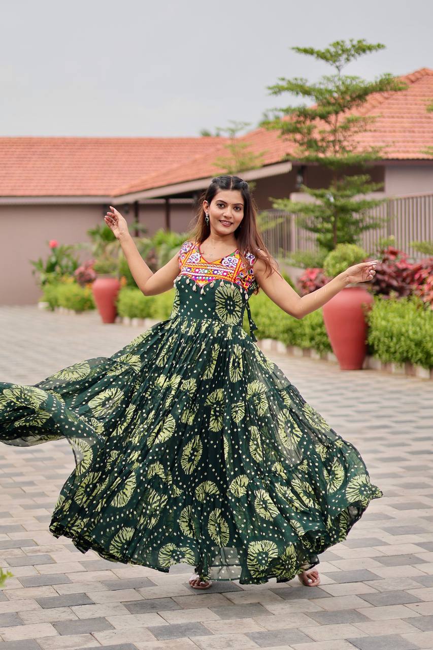 Myra Bandhani Mirror Work Flared Cotton Anarkali Work