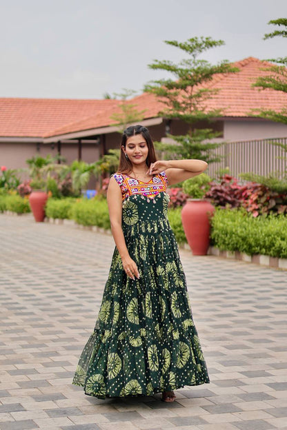 Myra Bandhani Mirror Work Flared Cotton Anarkali Work