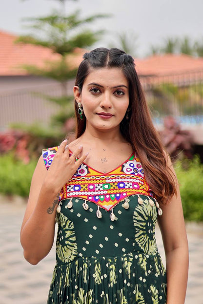 Myra Bandhani Mirror Work Flared Cotton Anarkali Work