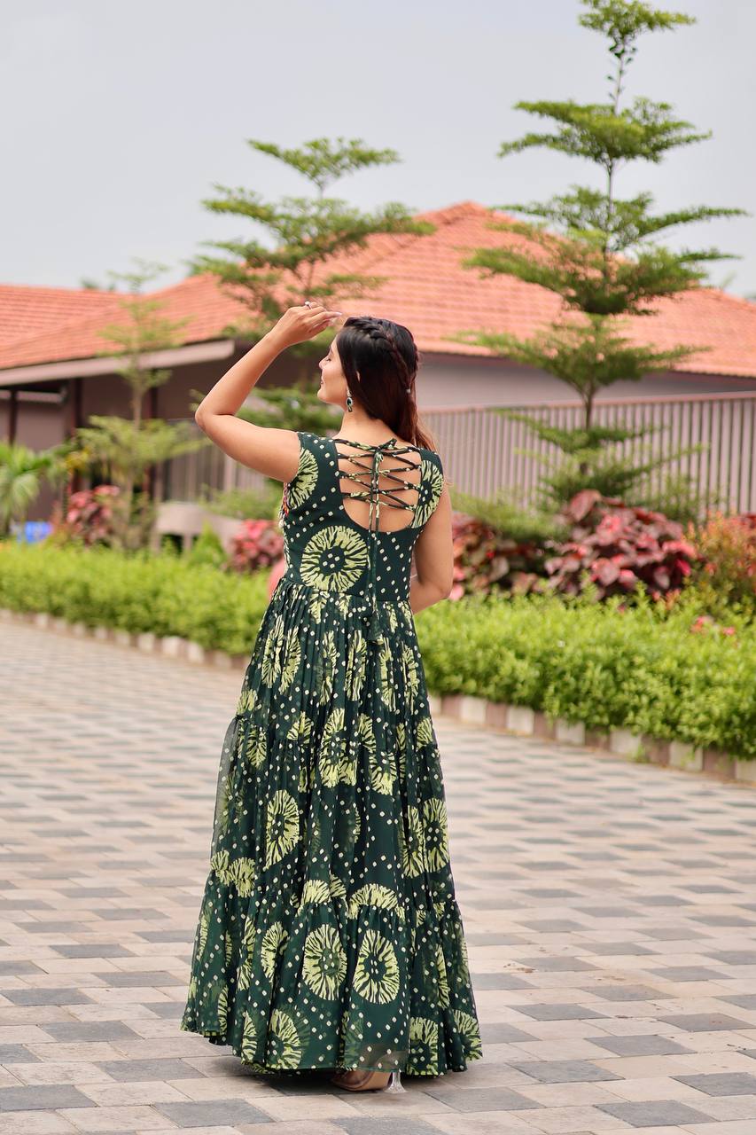 Myra Bandhani Mirror Work Flared Cotton Anarkali Work