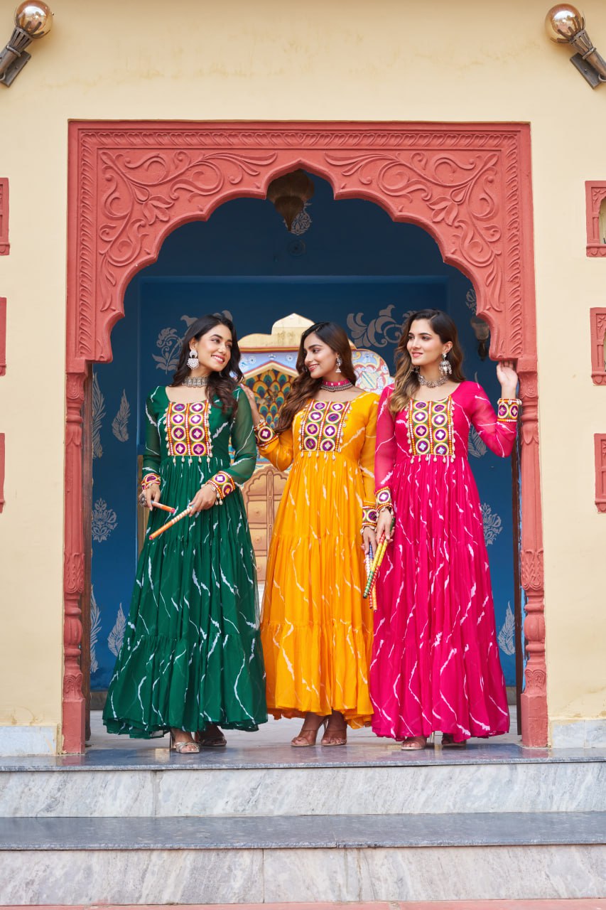 Vritika's Bandhani Mirror Work Georgette Anarkali Gown