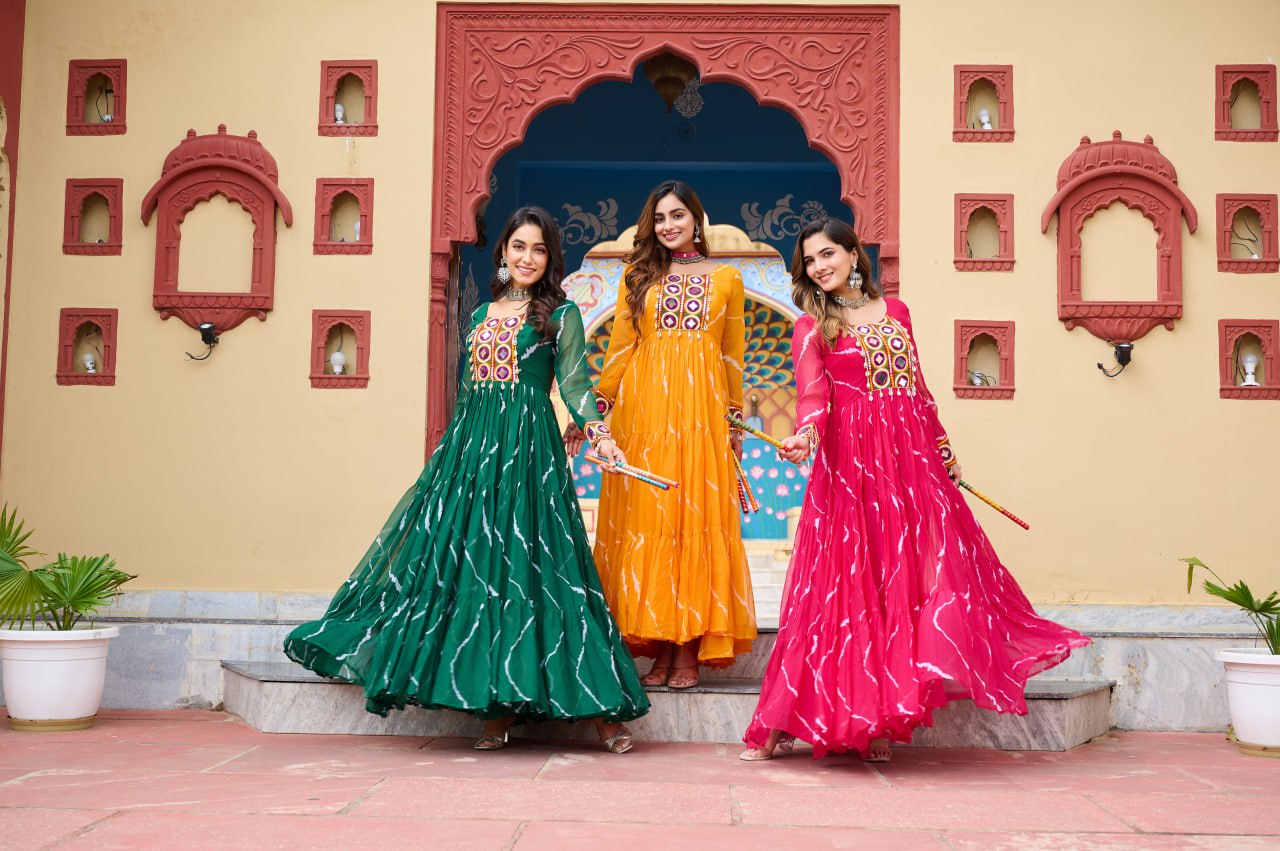 Vritika's Bandhani Mirror Work Georgette Anarkali Gown