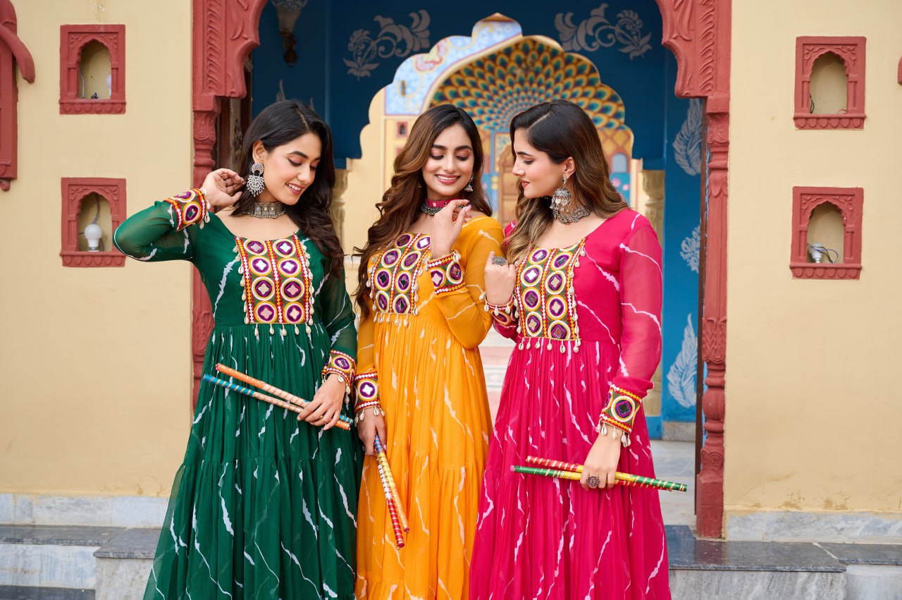 Vritika's Bandhani Mirror Work Georgette Anarkali Gown