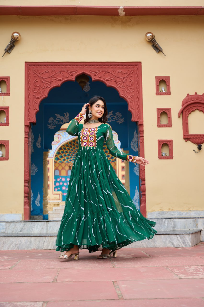 Vritika's Bandhani Mirror Work Georgette Anarkali Gown