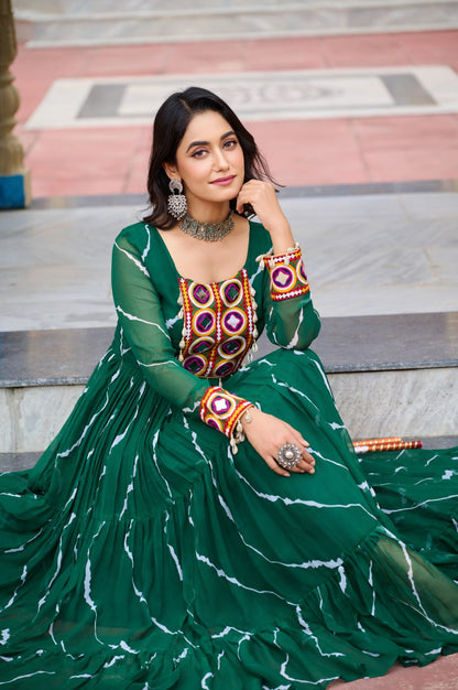 Vritika's Bandhani Mirror Work Georgette Anarkali Gown