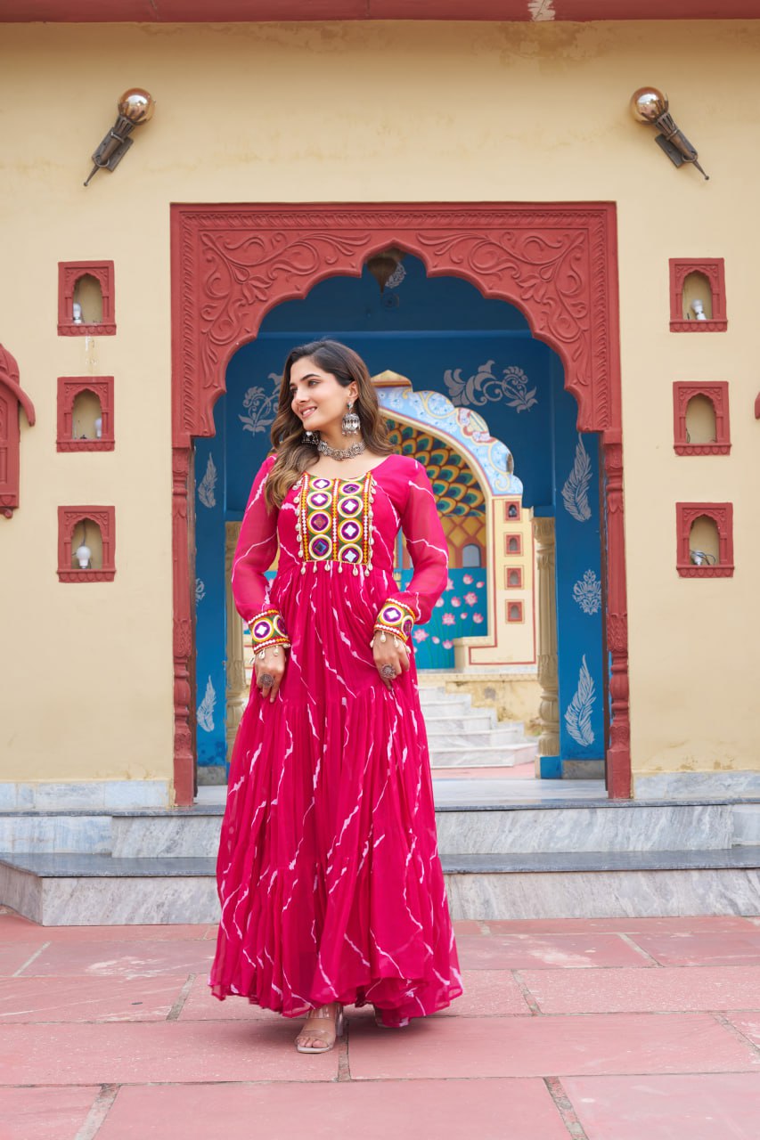 Vritika's Bandhani Mirror Work Georgette Anarkali Gown