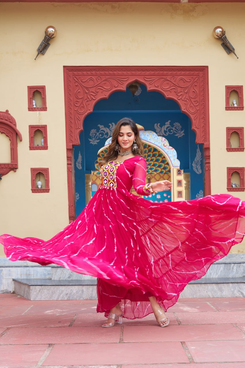 Vritika's Bandhani Mirror Work Georgette Anarkali Gown