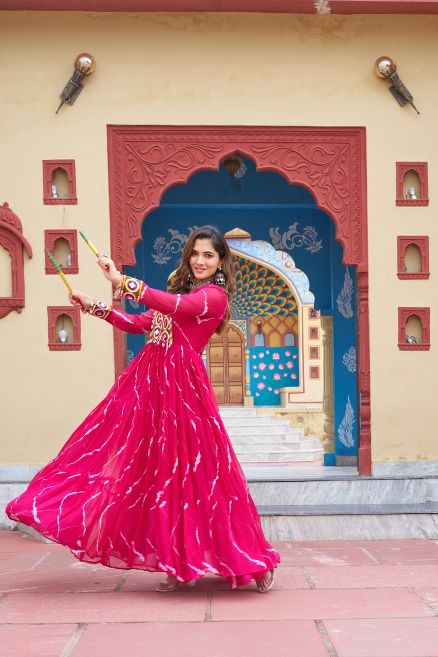 Vritika's Bandhani Mirror Work Georgette Anarkali Gown