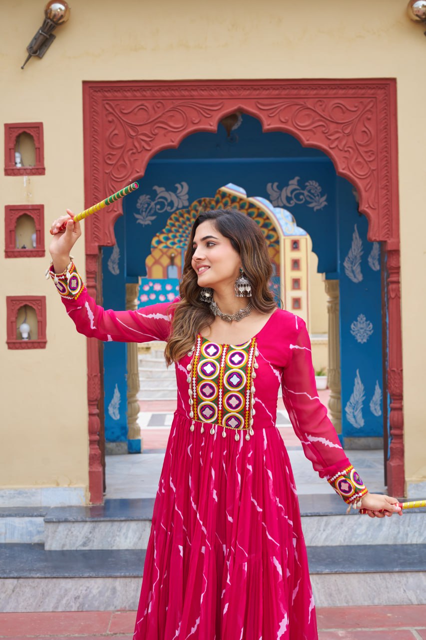 Vritika's Bandhani Mirror Work Georgette Anarkali Gown