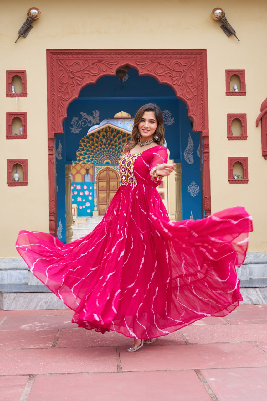 Vritika's Bandhani Mirror Work Georgette Anarkali Gown