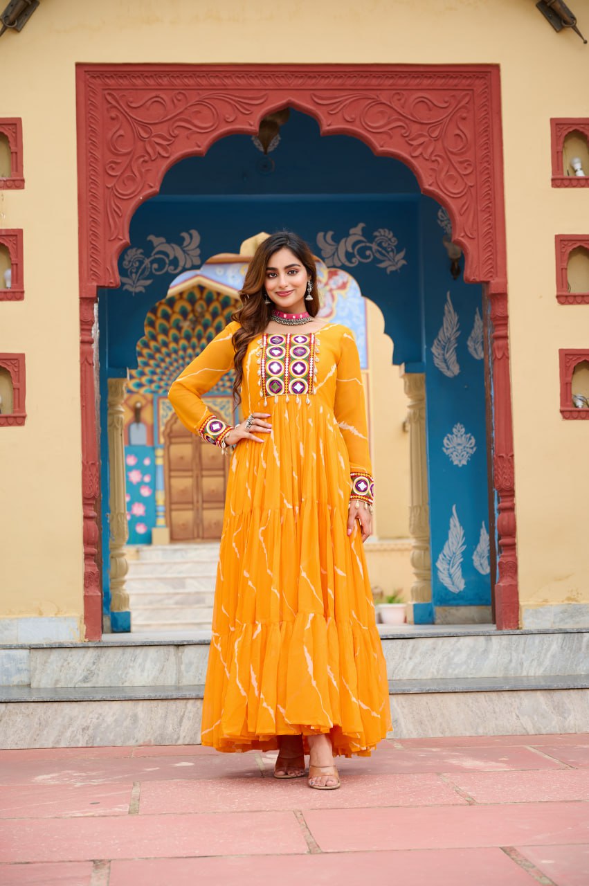 Vritika's Bandhani Mirror Work Georgette Anarkali Gown