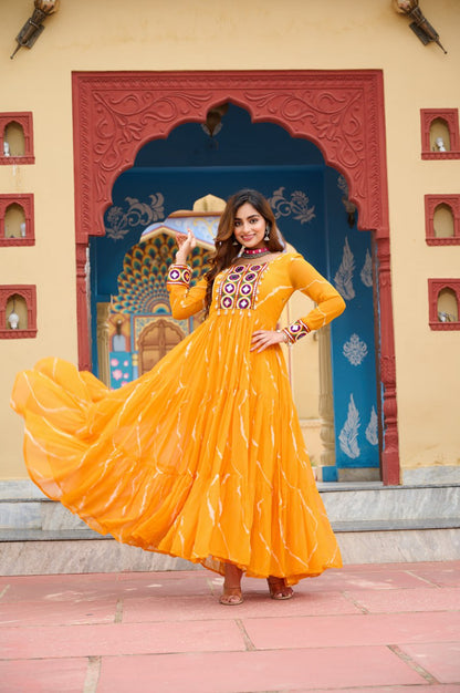 Vritika's Bandhani Mirror Work Georgette Anarkali Gown