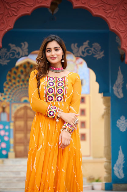 Vritika's Bandhani Mirror Work Georgette Anarkali Gown