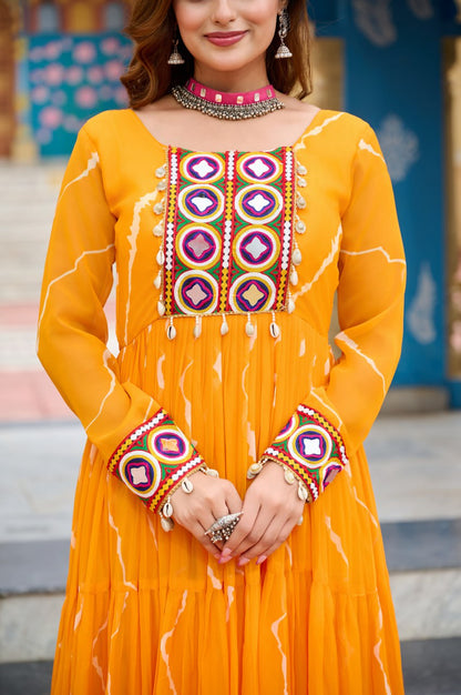 Vritika's Bandhani Mirror Work Georgette Anarkali Gown