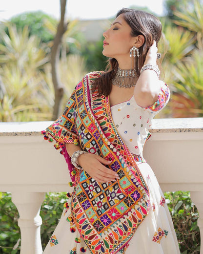 Rajvi Rasa Mirror Work Embroidery Navratri Special Lehenga Set