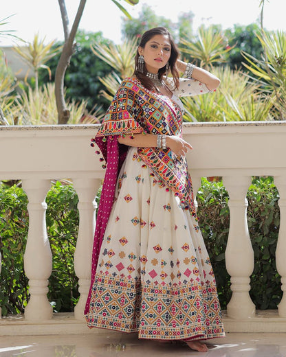 Rajvi Rasa Mirror Work Embroidery Navratri Special Lehenga Set