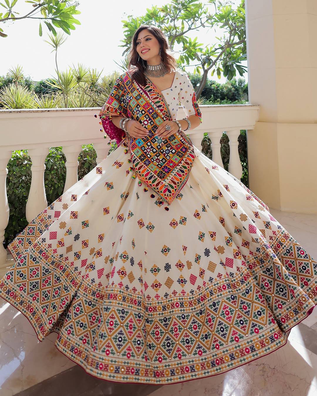 Rajvi Rasa Mirror Work Embroidery Navratri Special Lehenga Set