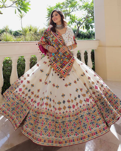 Rajvi Rasa Mirror Work Embroidery Navratri Special Lehenga Set