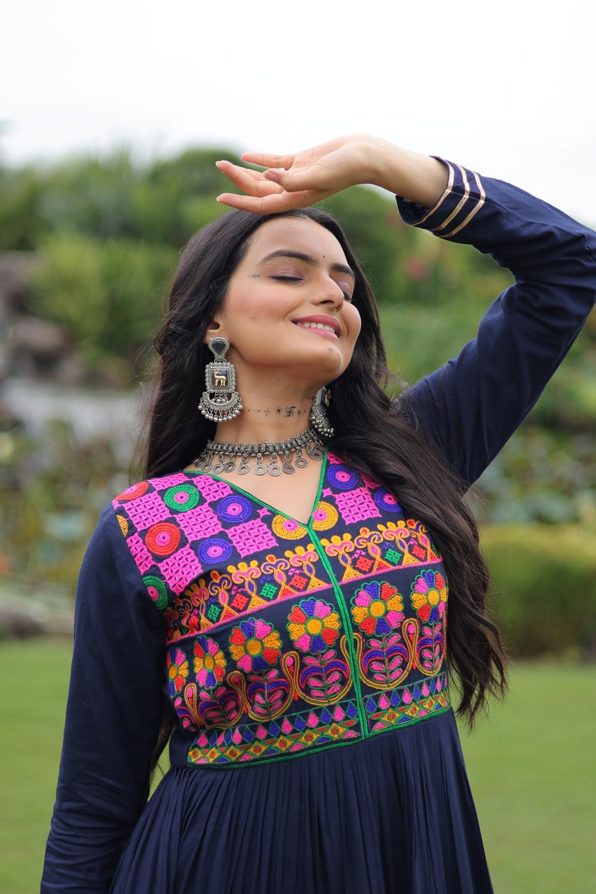 Rangrez Kutchi Mirror Work Embroidered Flared Gown