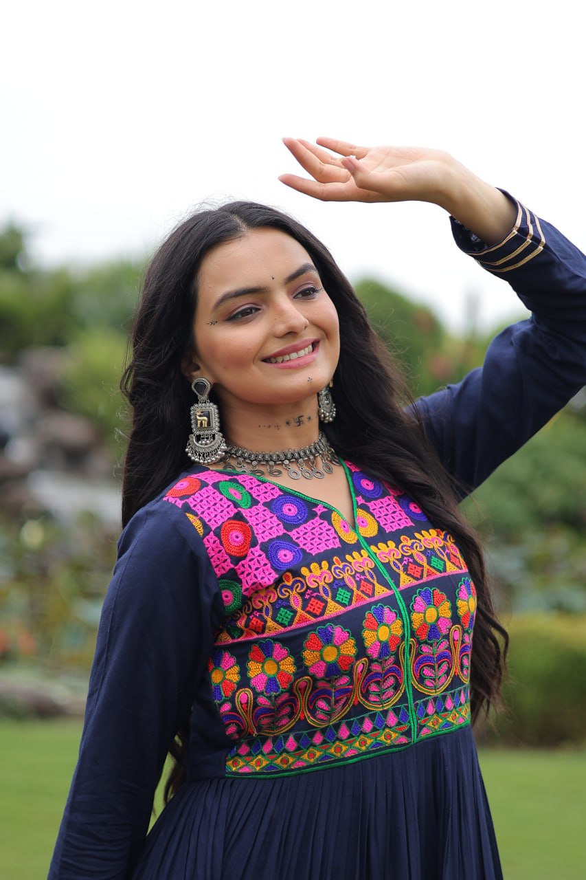 Rangrez Kutchi Mirror Work Embroidered Flared Gown