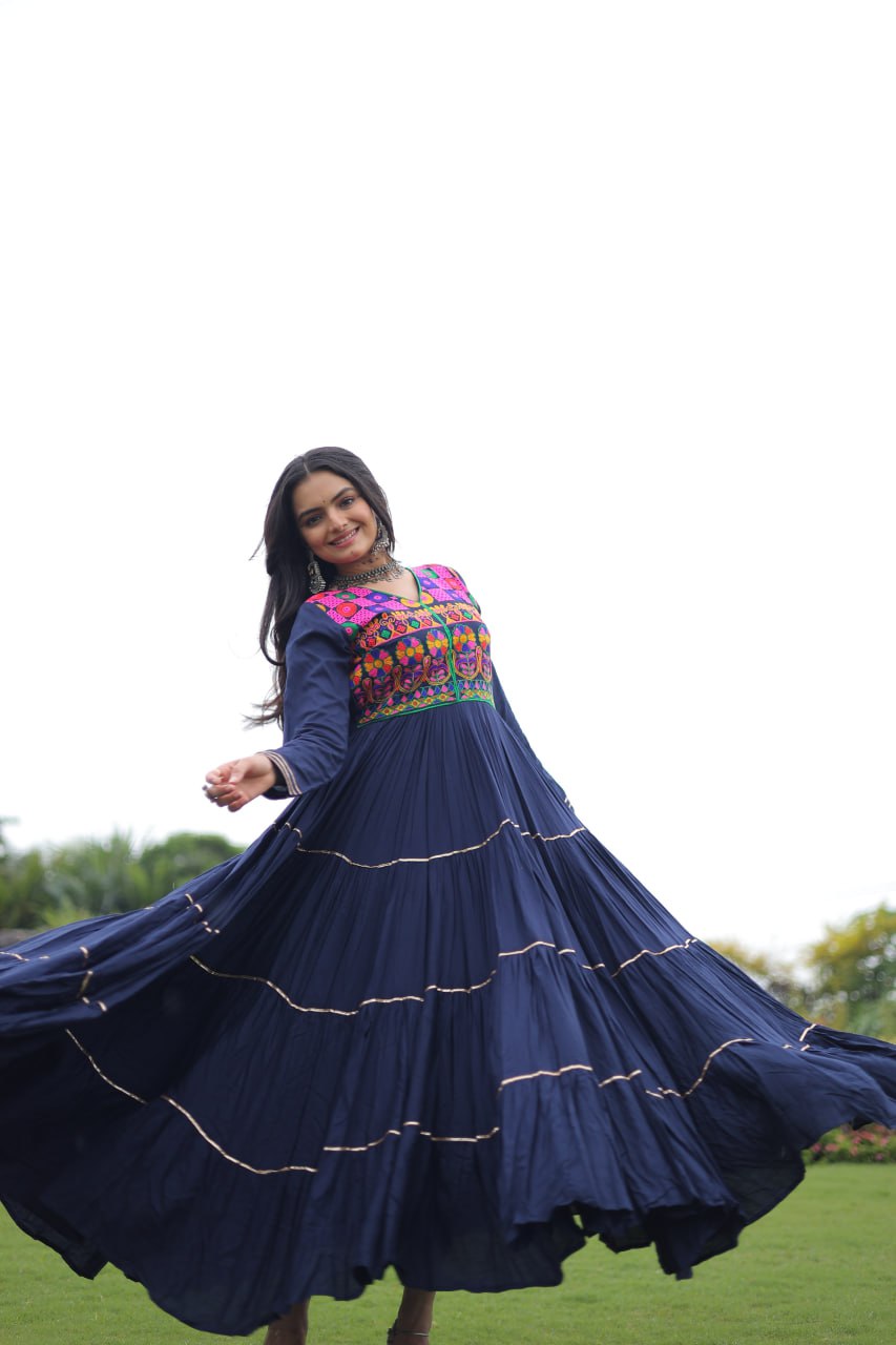 Rangrez Kutchi Mirror Work Embroidered Flared Gown