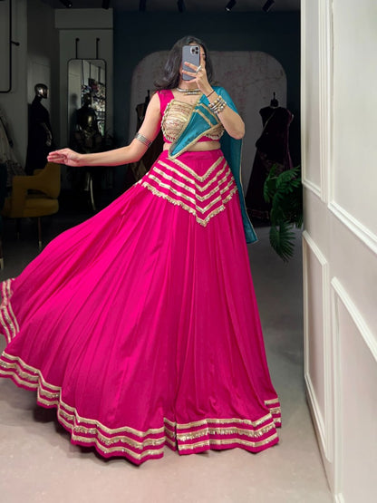 Mehika Pink Mirror Glam Festive Lehenga Set