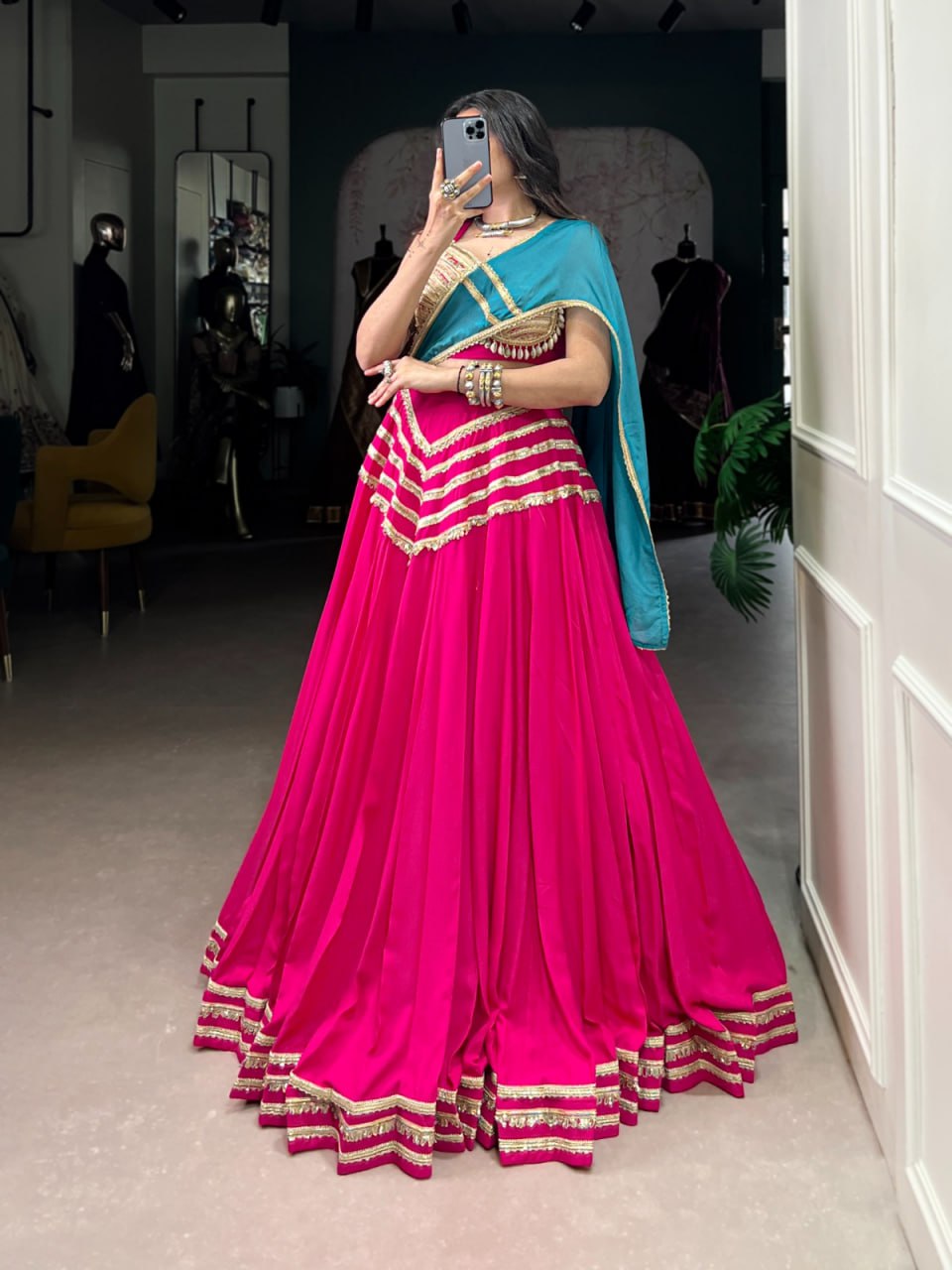 Mehika Pink Mirror Glam Festive Lehenga Set