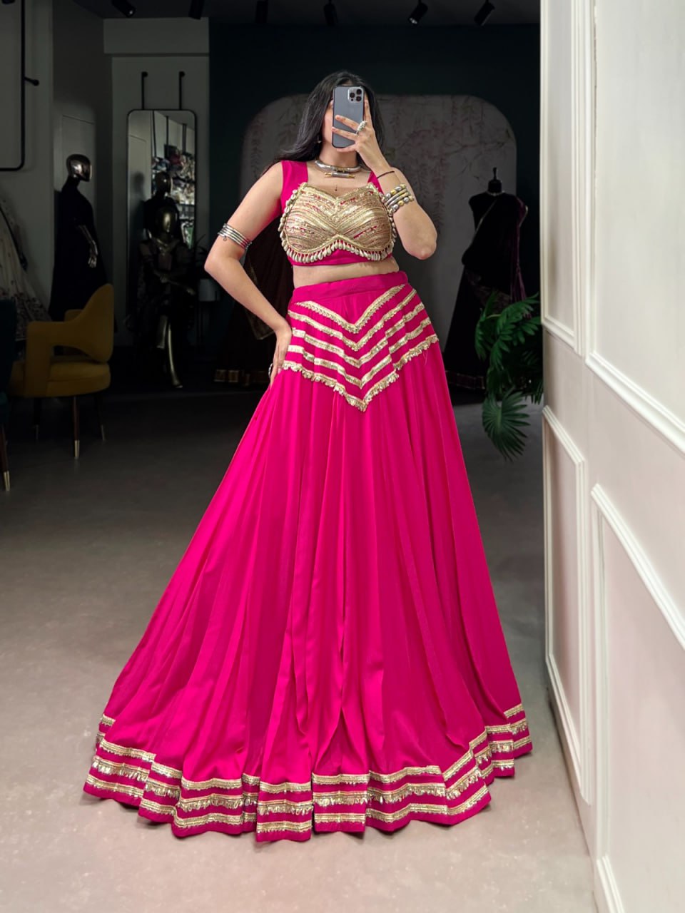 Mehika Pink Mirror Glam Festive Lehenga Set