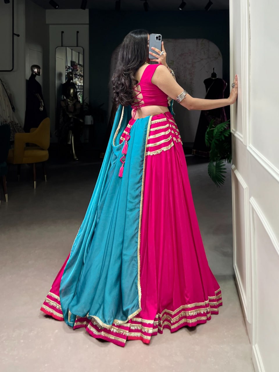 Mehika Pink Mirror Glam Festive Lehenga Set