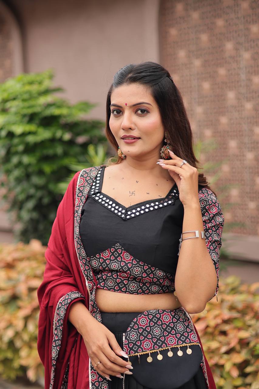 Kashish Black & Maroon Traditional Navratri Lehenga Choli