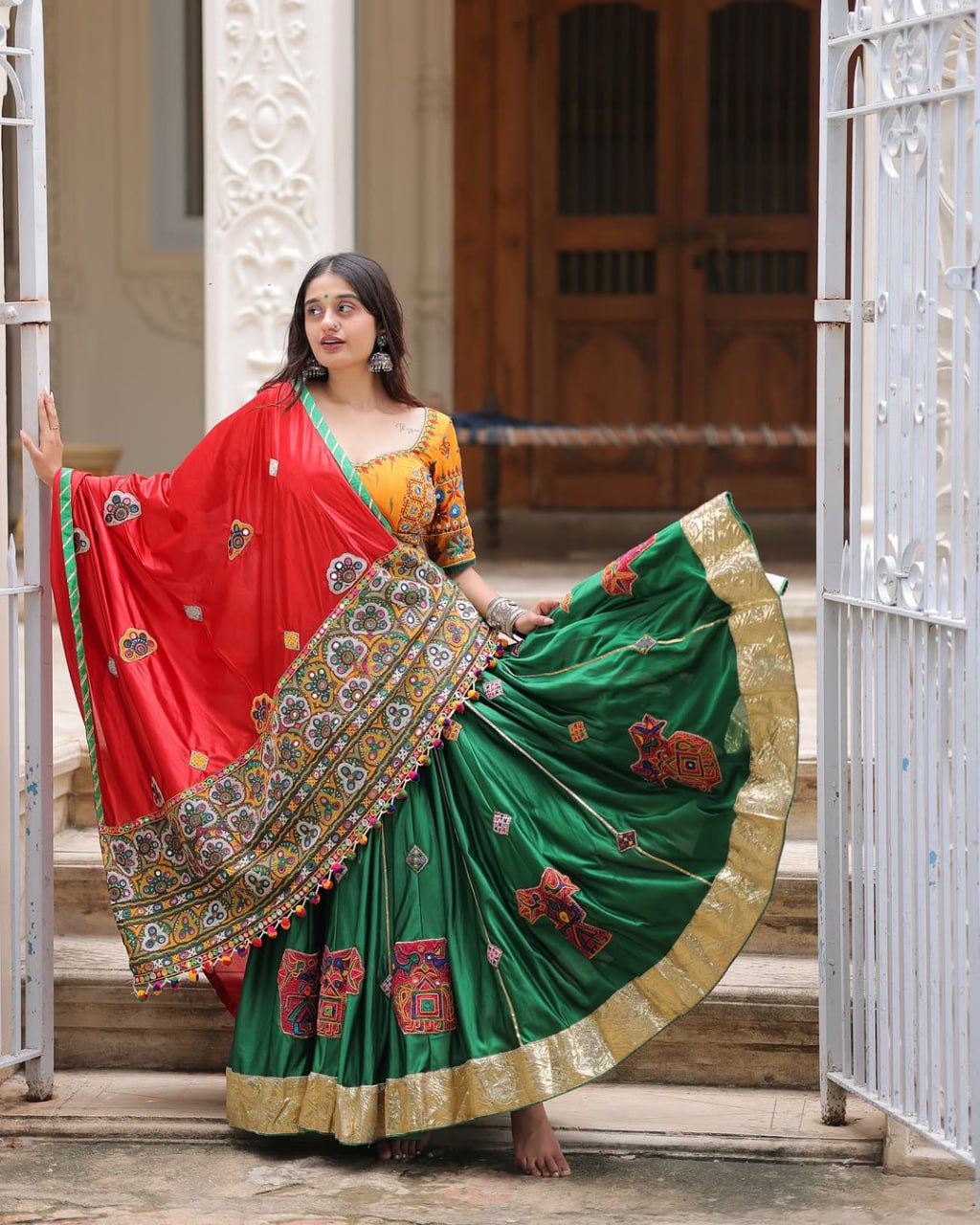 Meghna Traditional Lehenga Choli with Kutchi Embroidery & Mirror Work