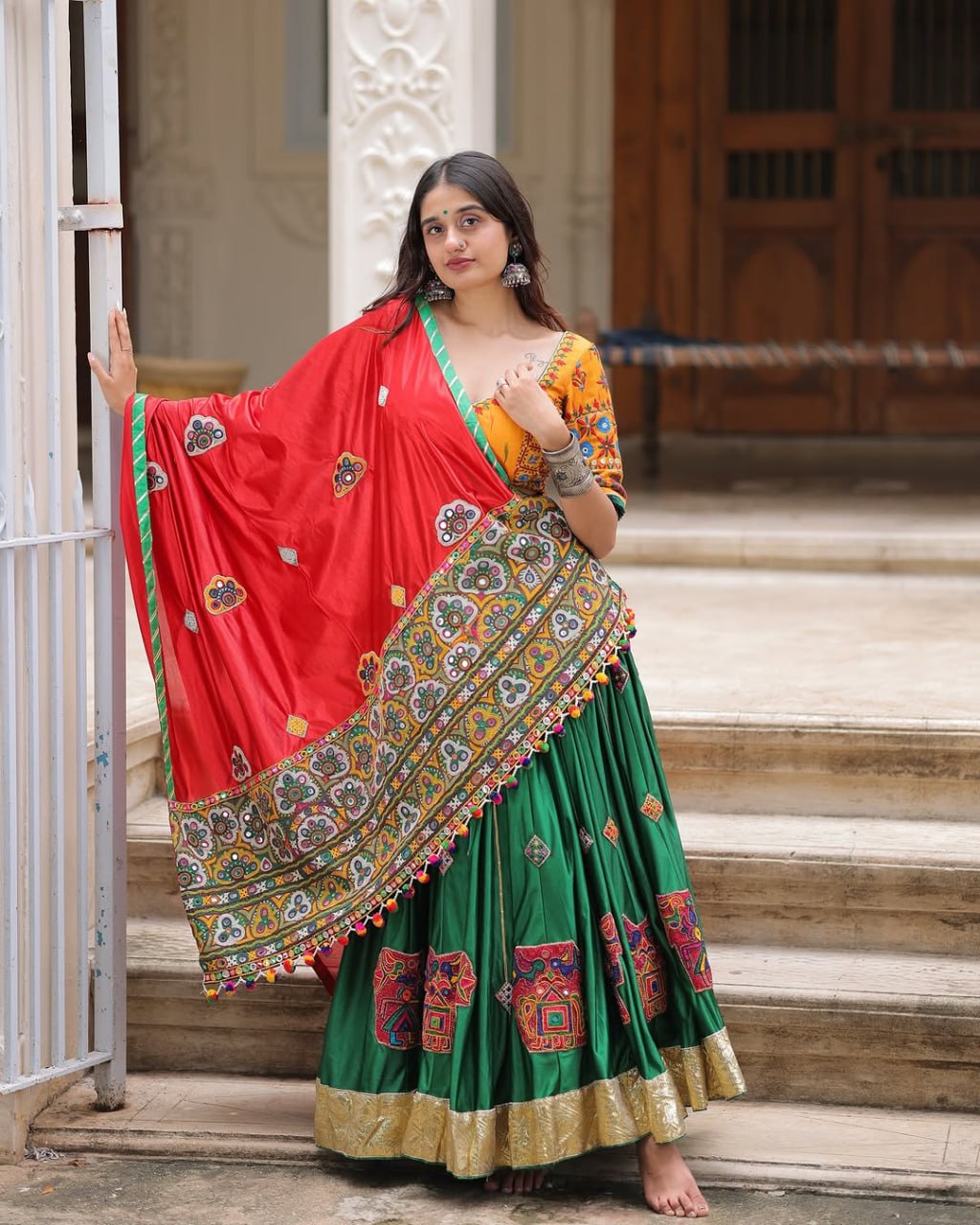 Meghna Traditional Lehenga Choli with Kutchi Embroidery & Mirror Work