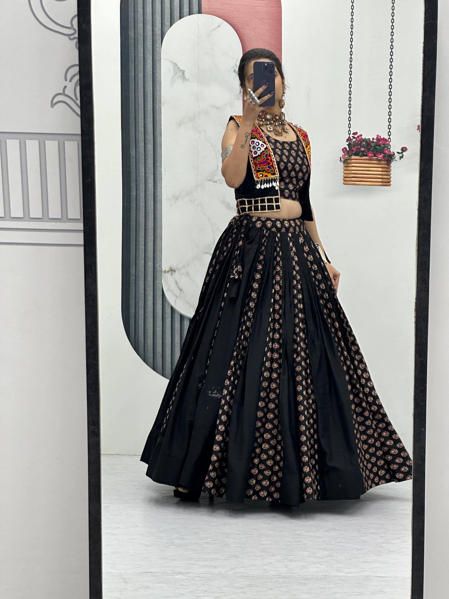 Rajrani Pure Cotton Lehenga with Kutchi Mirror Jacket