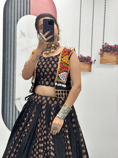 Rajrani Pure Cotton Lehenga with Kutchi Mirror Jacket