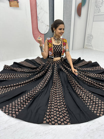 Rajrani Pure Cotton Lehenga with Kutchi Mirror Jacket