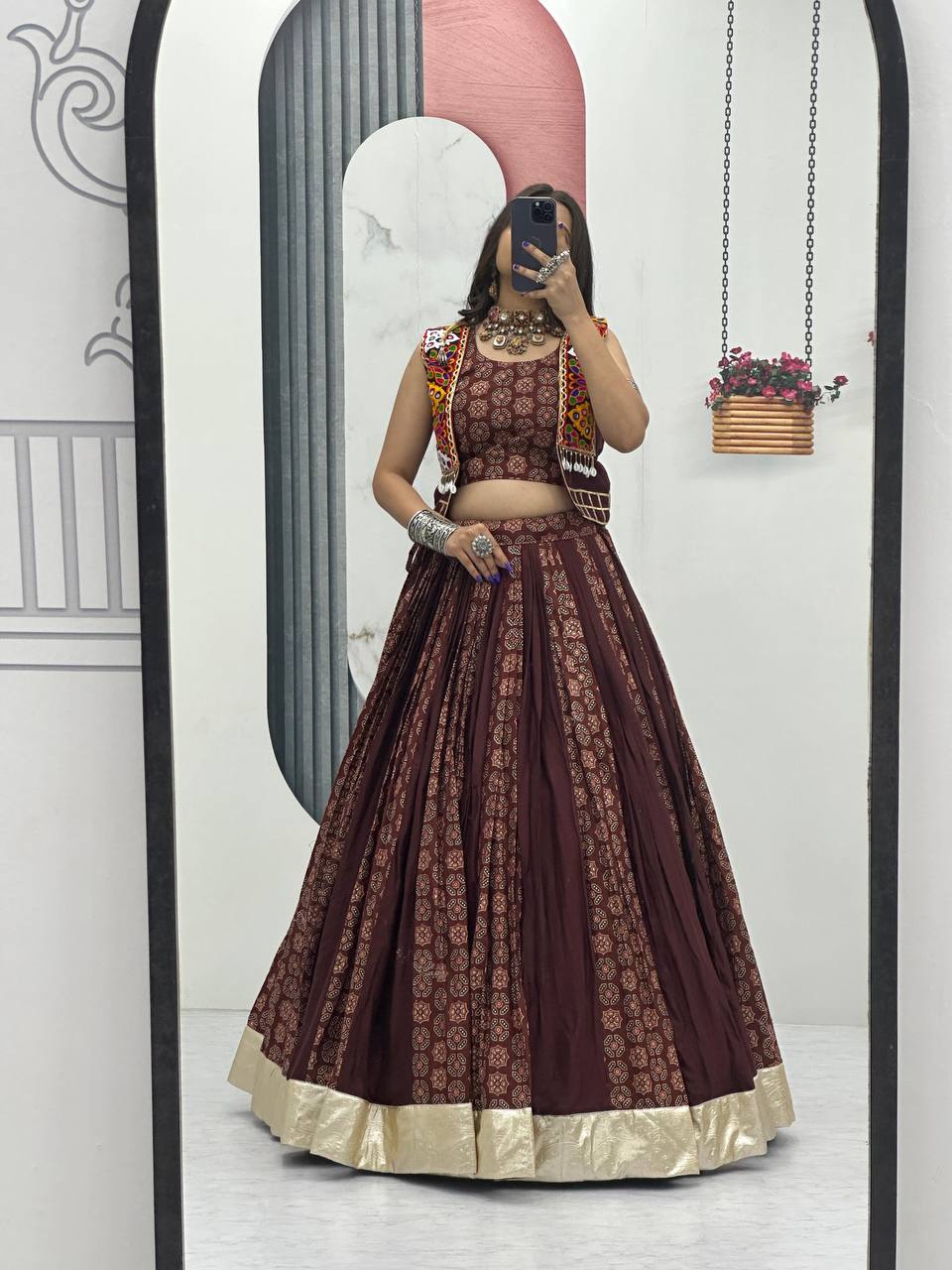 Rajrani Pure Cotton Lehenga with Kutchi Mirror Jacket