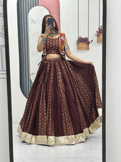 Rajrani Pure Cotton Lehenga with Kutchi Mirror Jacket