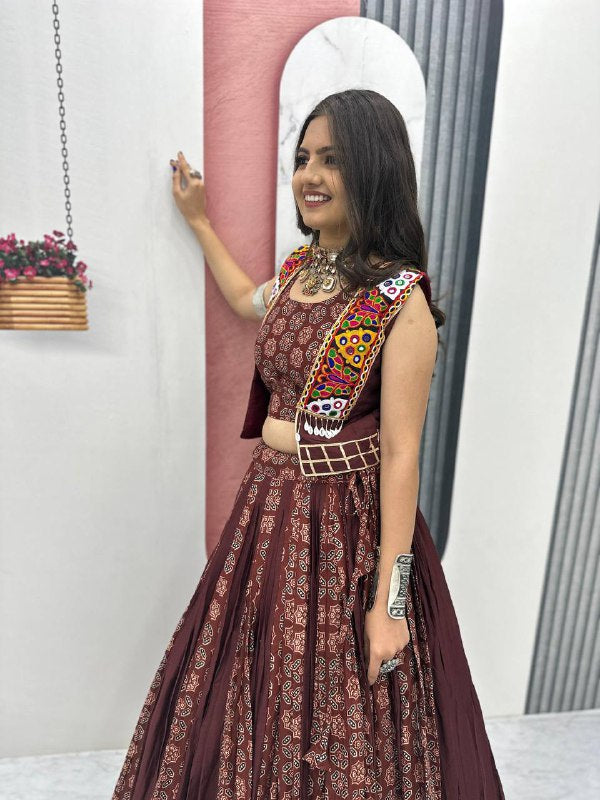 Rajrani Pure Cotton Lehenga with Kutchi Mirror Jacket