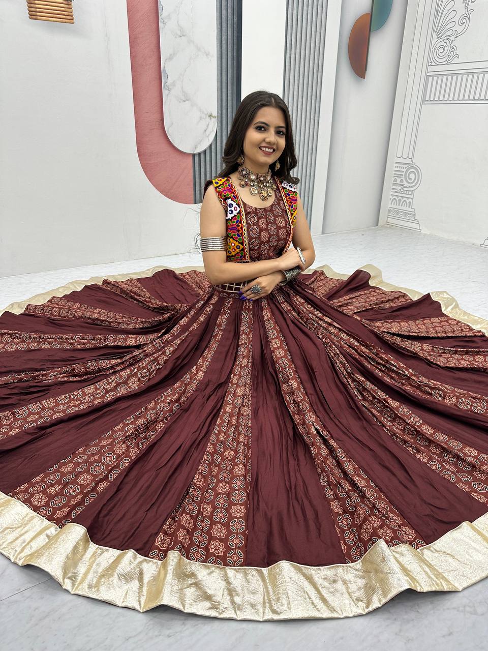 Rajrani Pure Cotton Lehenga with Kutchi Mirror Jacket
