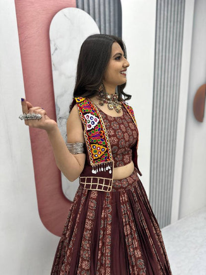 Rajrani Pure Cotton Lehenga with Kutchi Mirror Jacket
