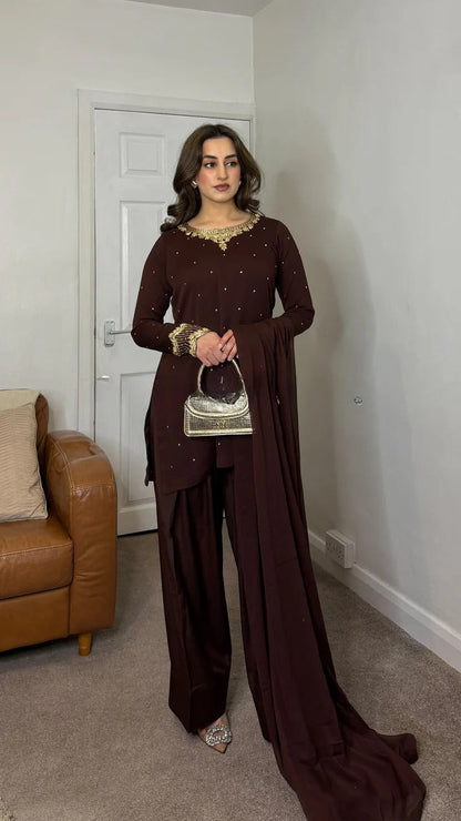 Raha Luxury 3 Piece Heavy Designer Party Wear Look Farshi Shalwar