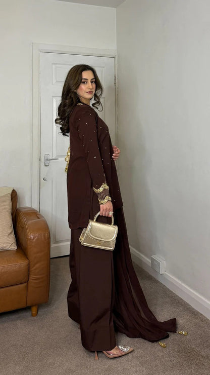 Raha Luxury 3 Piece Heavy Designer Party Wear Look Farshi Shalwar