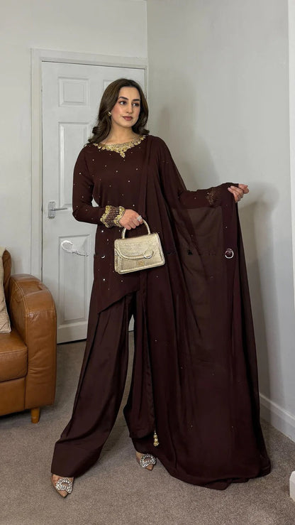Raha Luxury 3 Piece Heavy Designer Party Wear Look Farshi Shalwar
